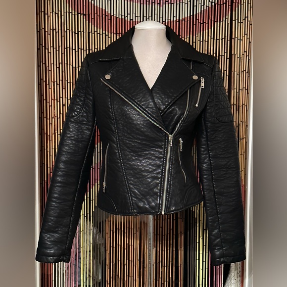 Black pleather Moto jacket in size M - Picture 1 of 8